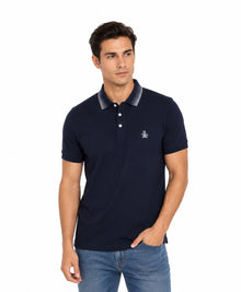 Original Penguin Checkered Collar Polo Shirt - Dark Sapphire