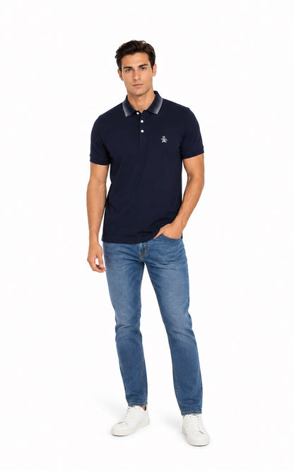 Original Penguin Checkered Collar Polo Shirt - Dark Sapphire