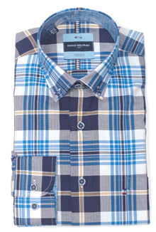 Dario Beltran Noalejo Checkered Regular Fit Long Sleeve Shirt 1530 - Blue