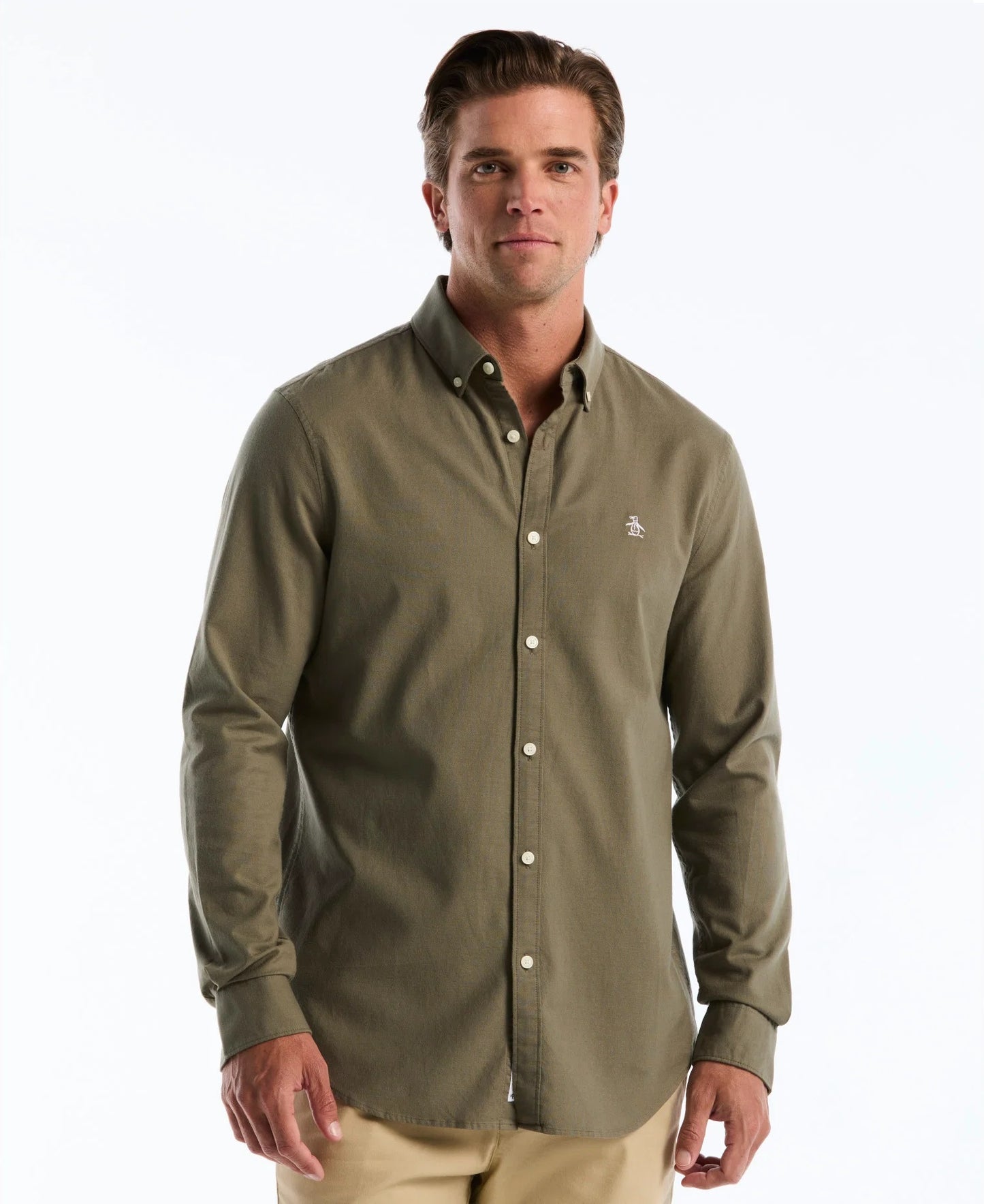Original Penguin Long Sleeve Oxford Shirt - Dusty Olive