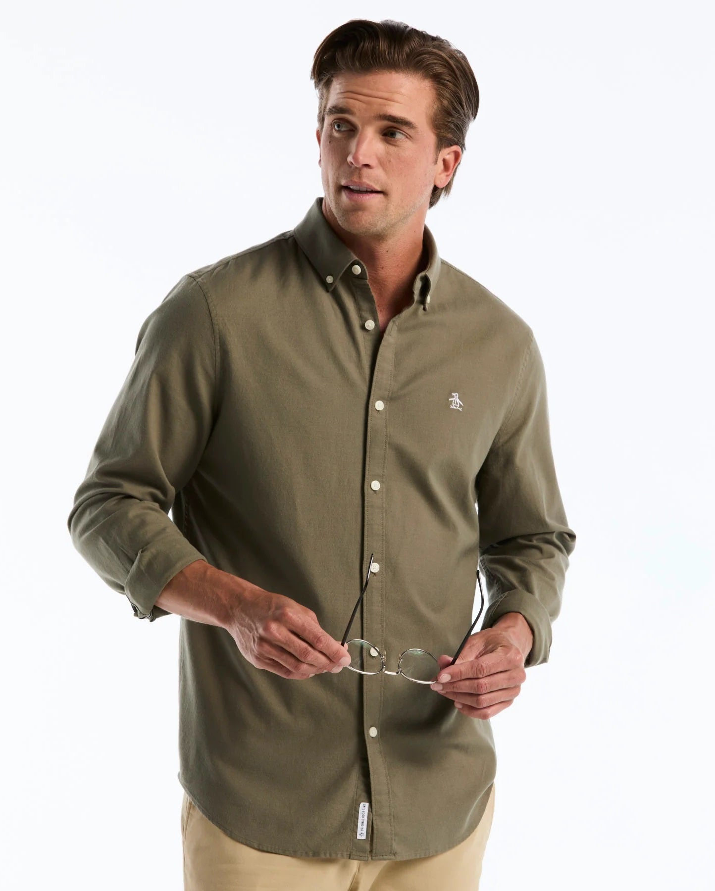 Original Penguin Long Sleeve Oxford Shirt - Dusty Olive