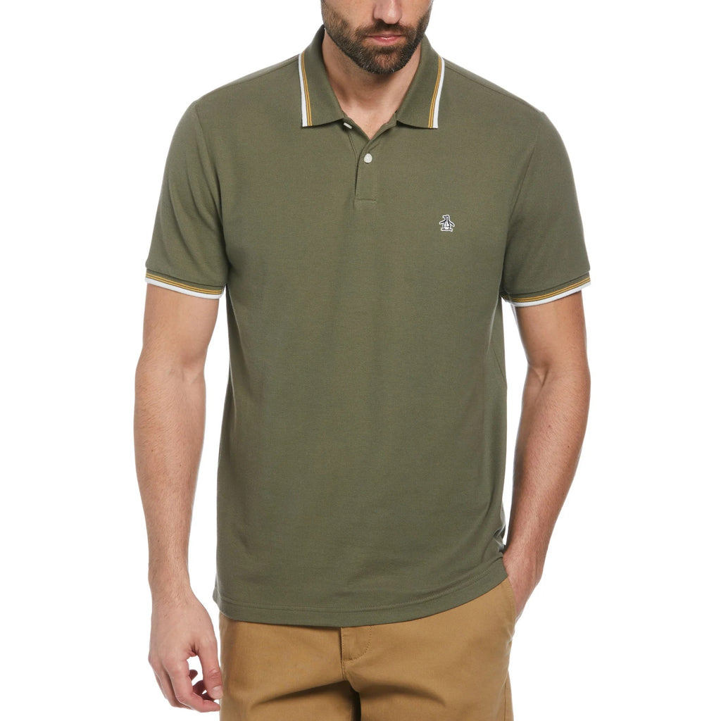 Original Penguin Organic Cotton Tipped Collar Polo Shirt - Dusty Olive