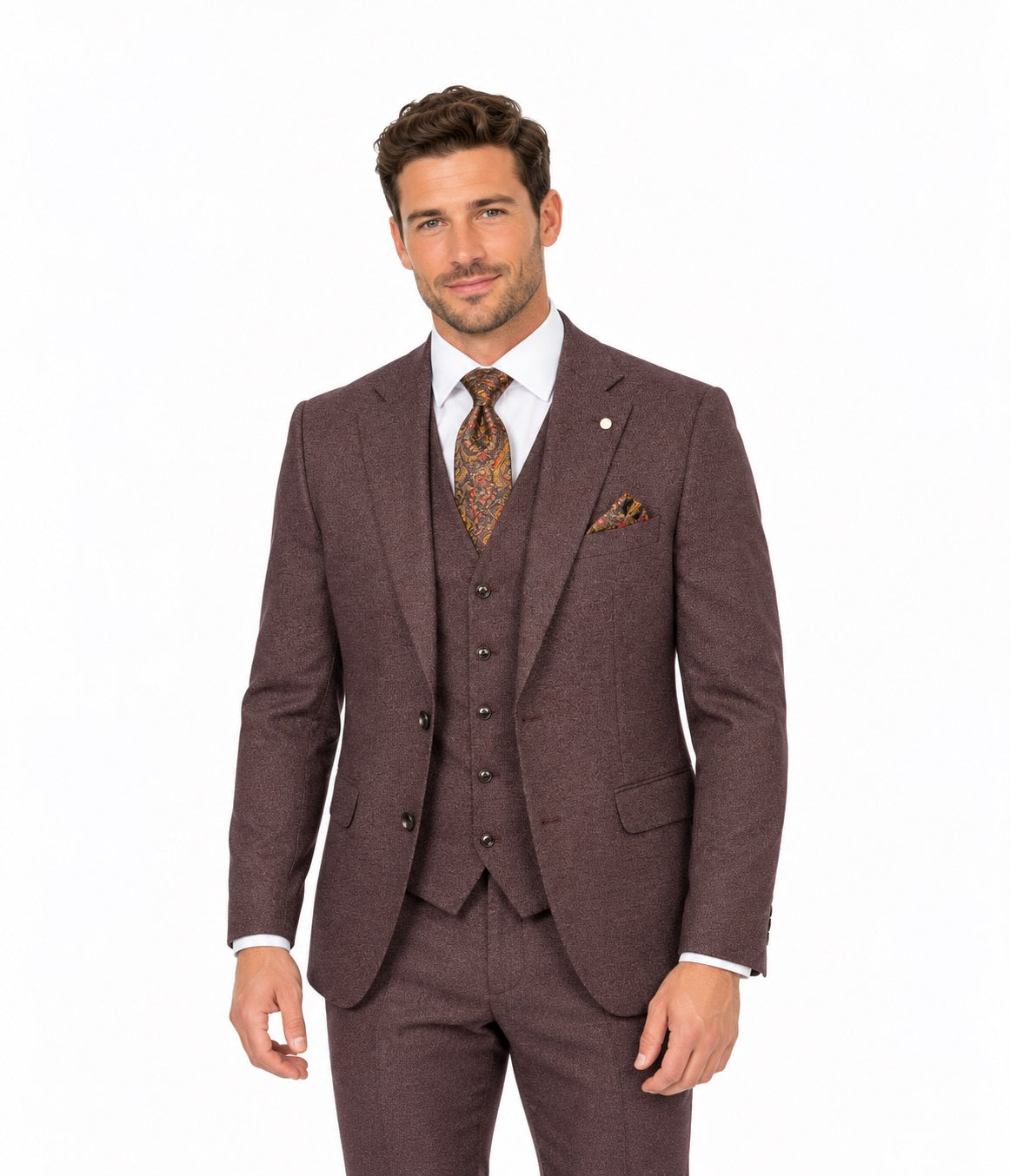 White Label Oliver 3 Piece Tapered Fit Suit - Plum