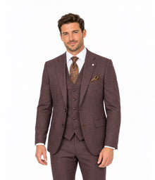White Label Oliver 3 Piece Tapered Fit Suit - Plum