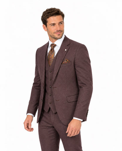 White Label Oliver 3 Piece Tapered Fit Suit - Plum