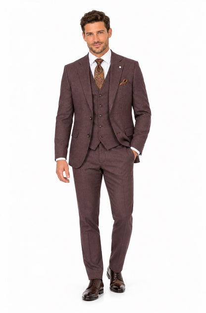 White Label Oliver 3 Piece Tapered Fit Suit - Plum