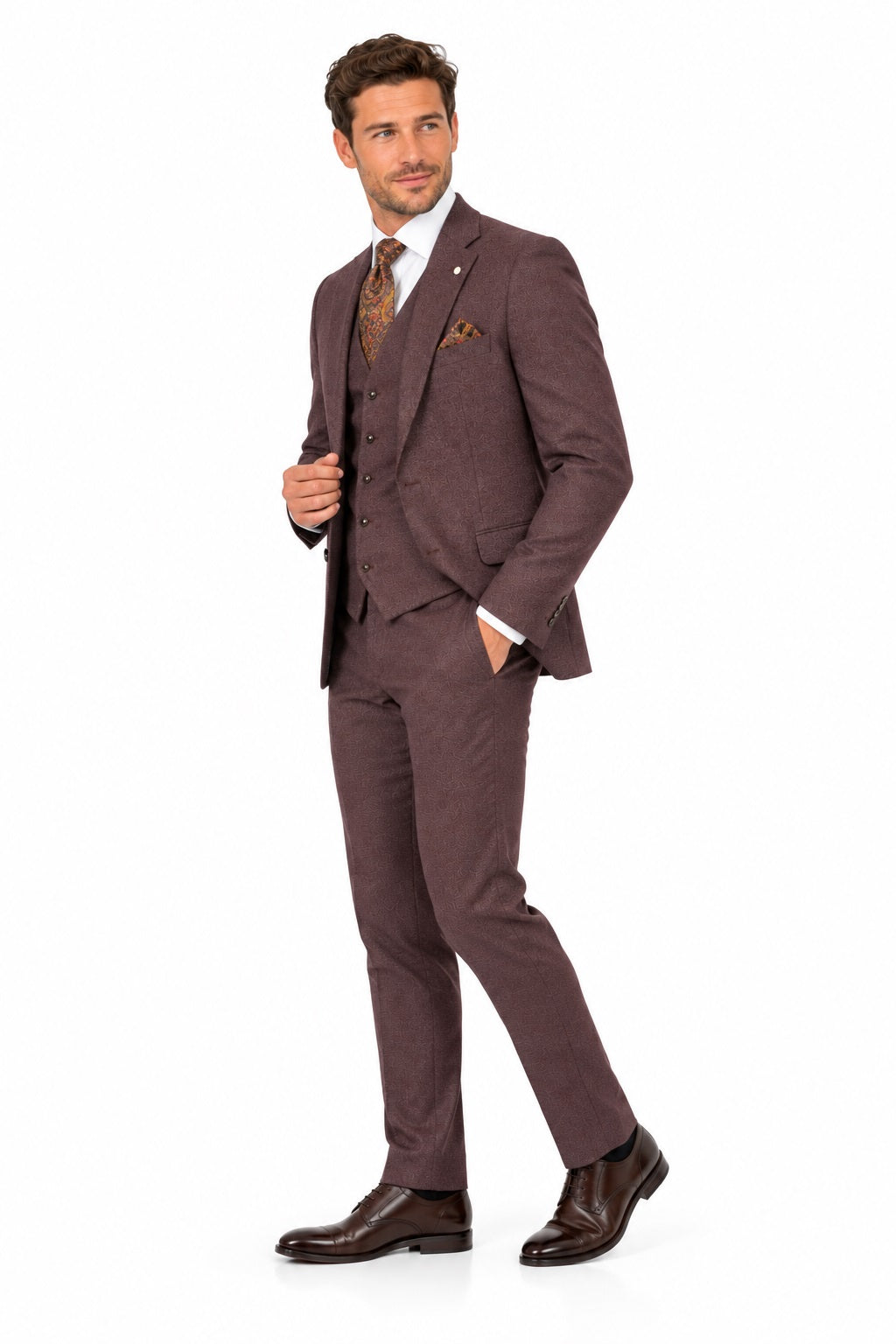 White Label Oliver 3 Piece Tapered Fit Suit - Plum