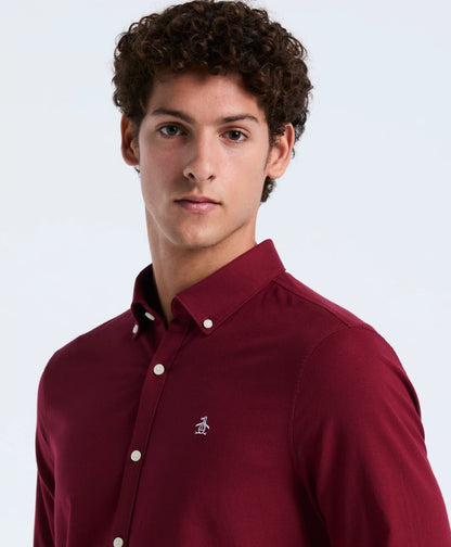 Original Penguin Long Sleeve Oxford Shirt With Stretch - Cabernet