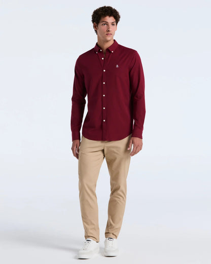 Original Penguin Long Sleeve Oxford Shirt With Stretch - Cabernet