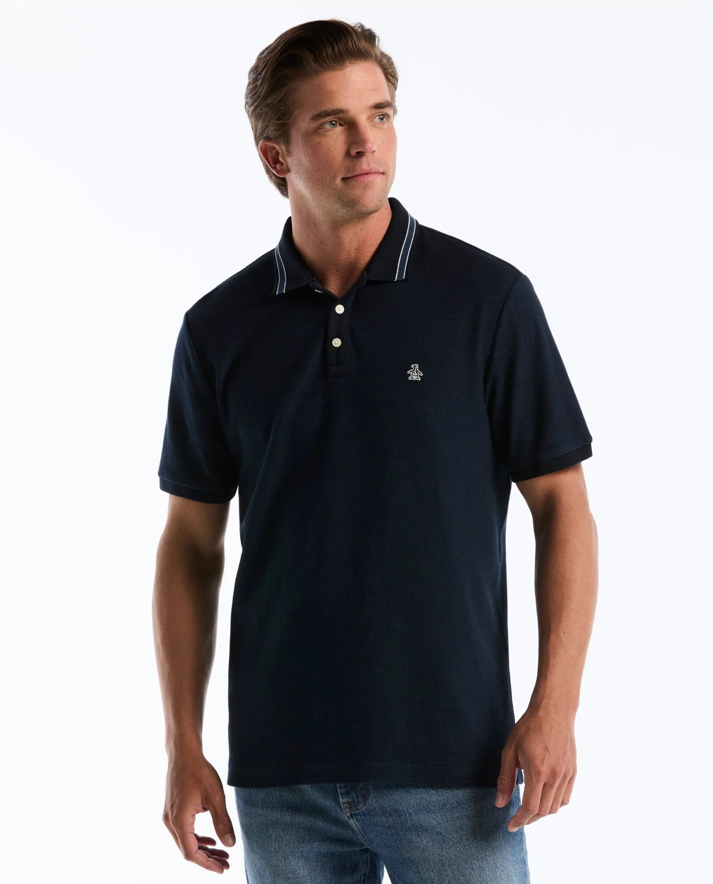 Original Penguin Honeycomb Jacquard Tipped Polo Shirt - Dark Sapphire