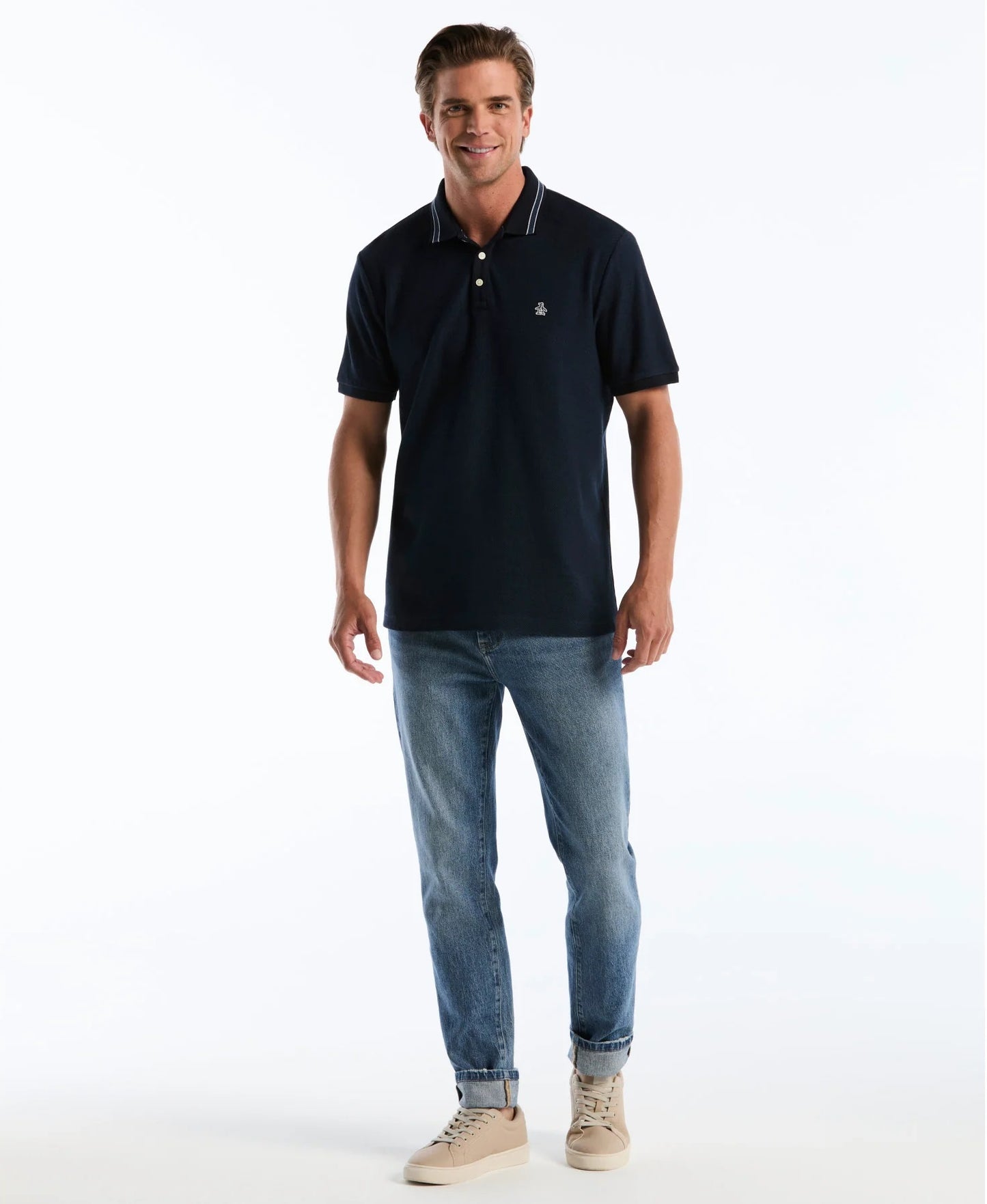 Original Penguin Honeycomb Jacquard Tipped Polo Shirt - Dark Sapphire