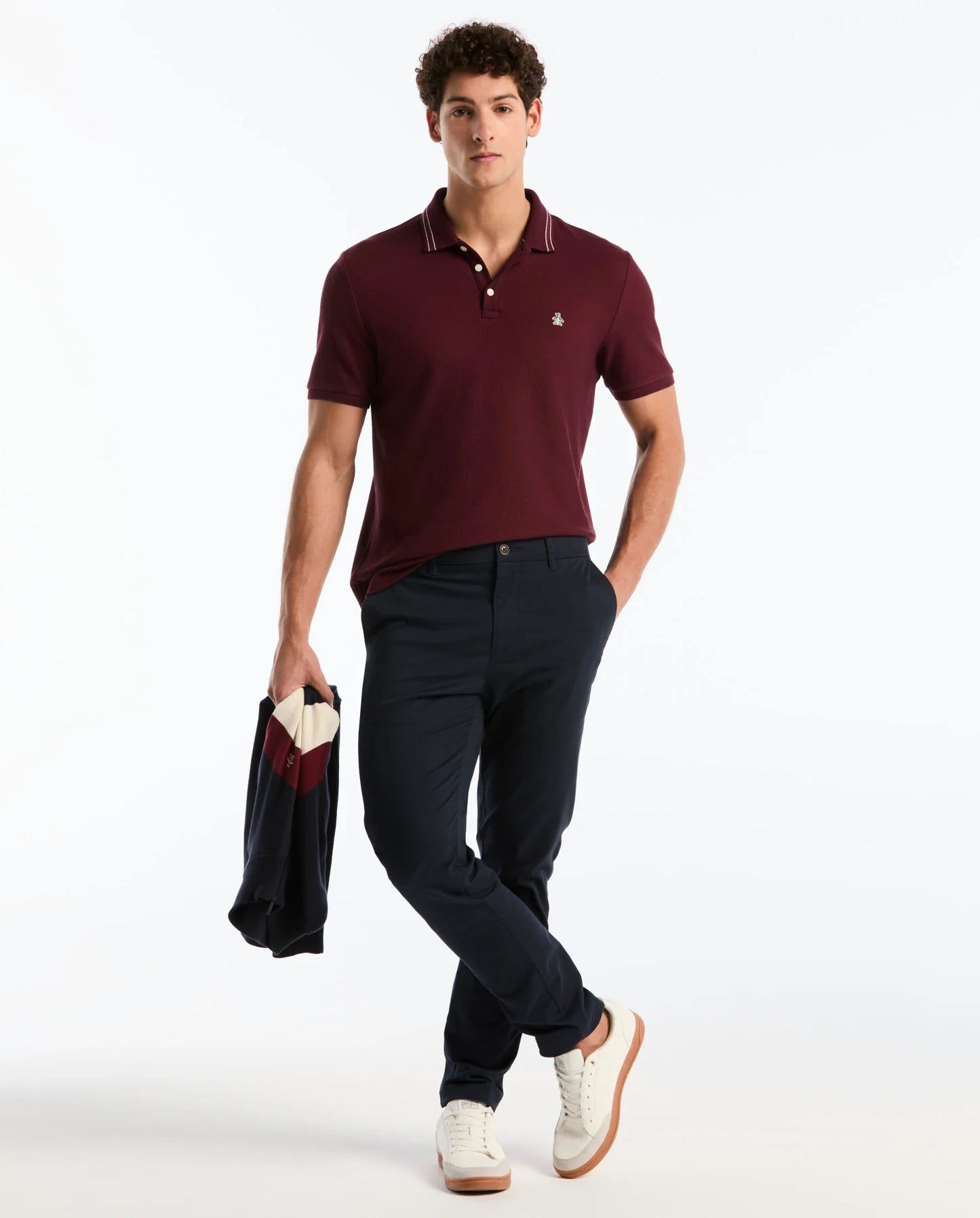Original Penguin Honeycomb Jacquard Tipped Polo Shirt - Port Royale