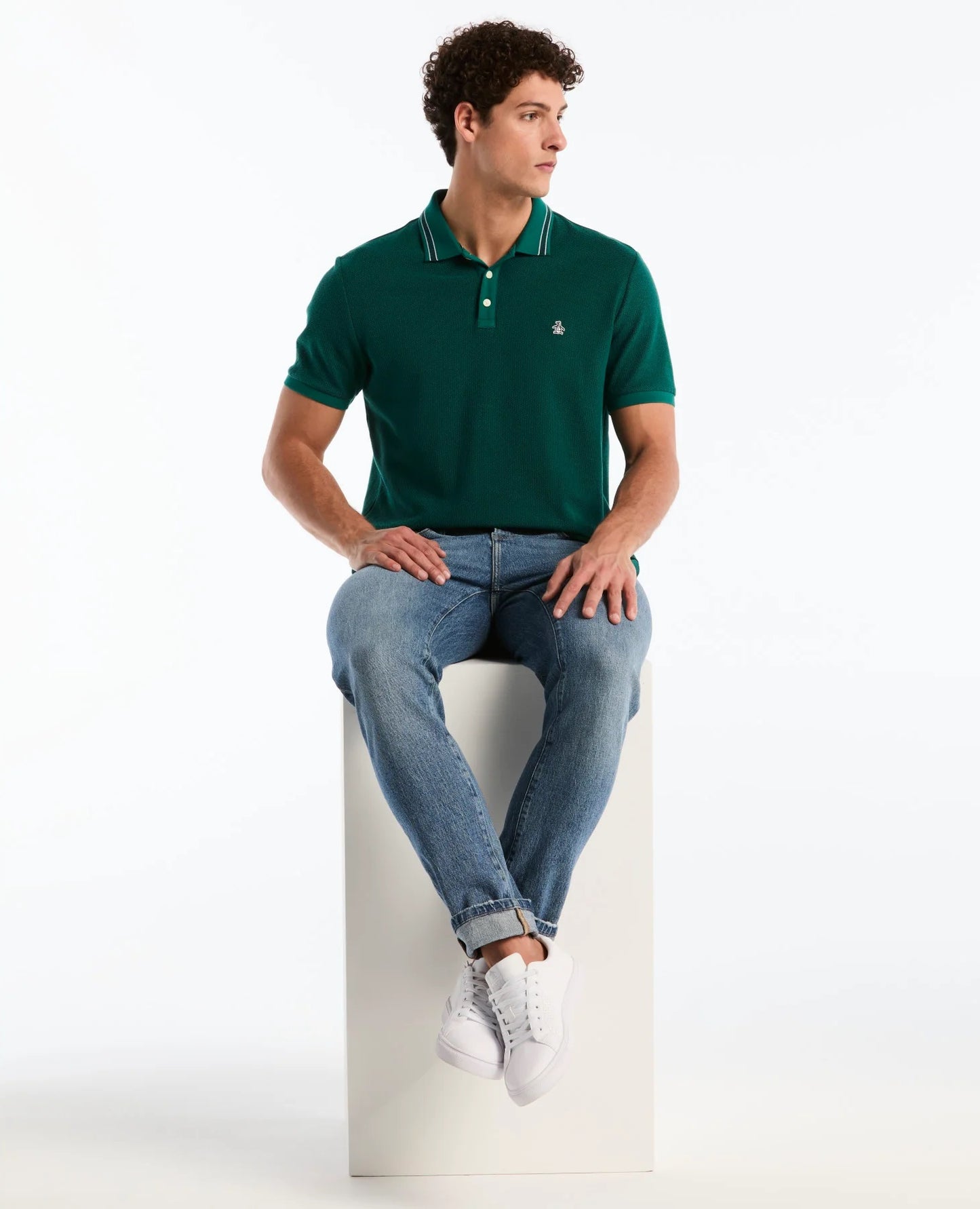 Original Penguin Honeycomb Jacquard Tipped Polo Shirt - Storm