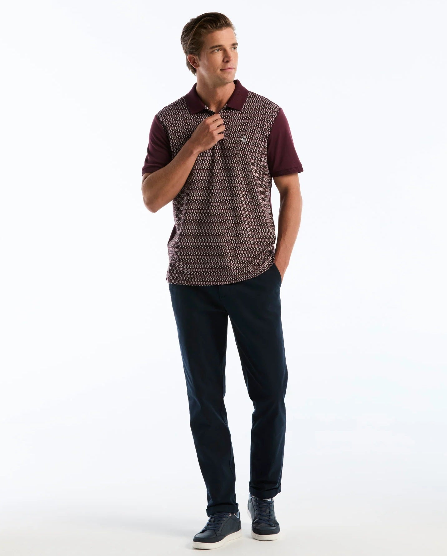 Original Penguin Jacquard Front Fairisle Polo Shirt - Port Royale