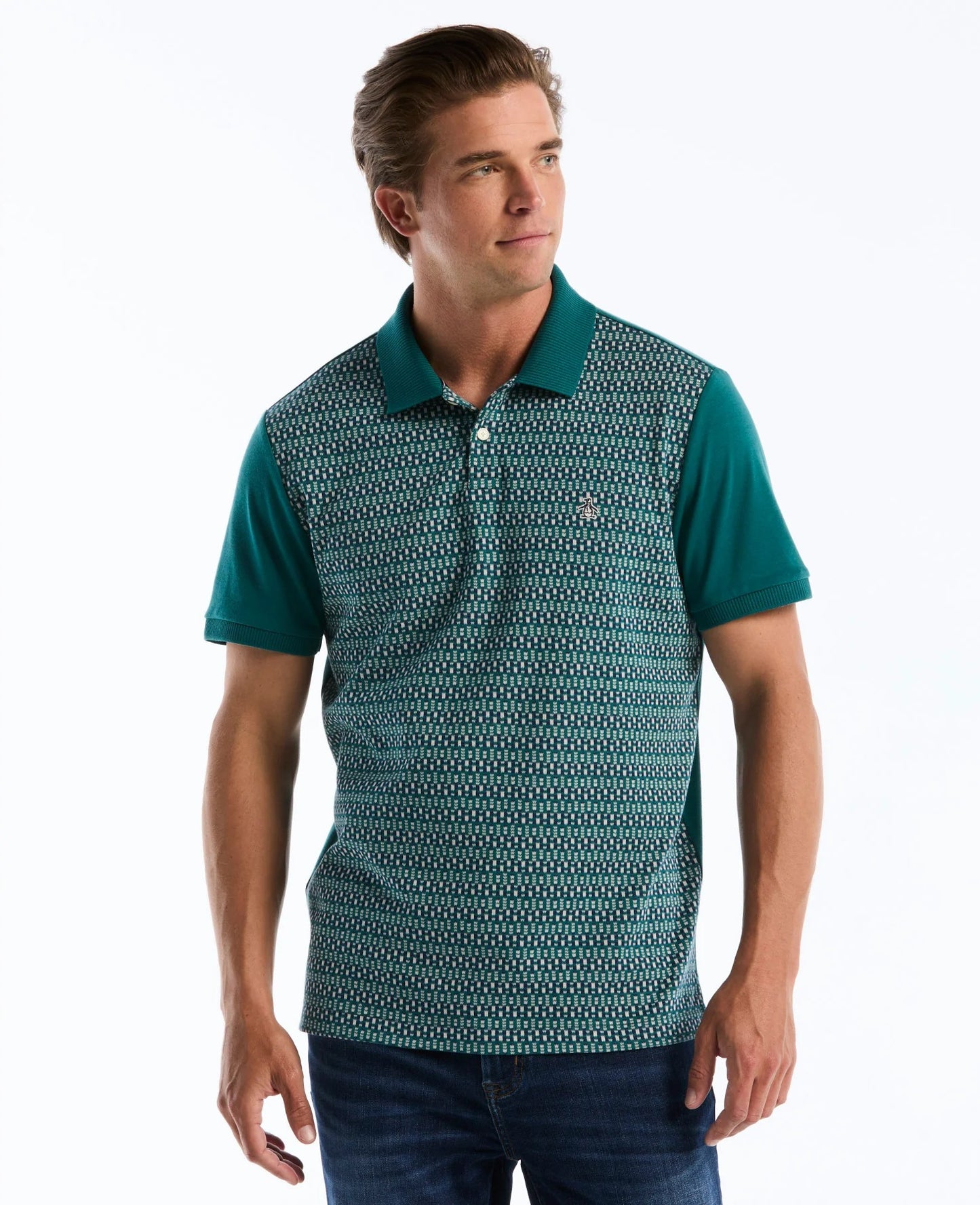 Original Penguin Jacquard Front Fairisle Polo Shirt - Storm