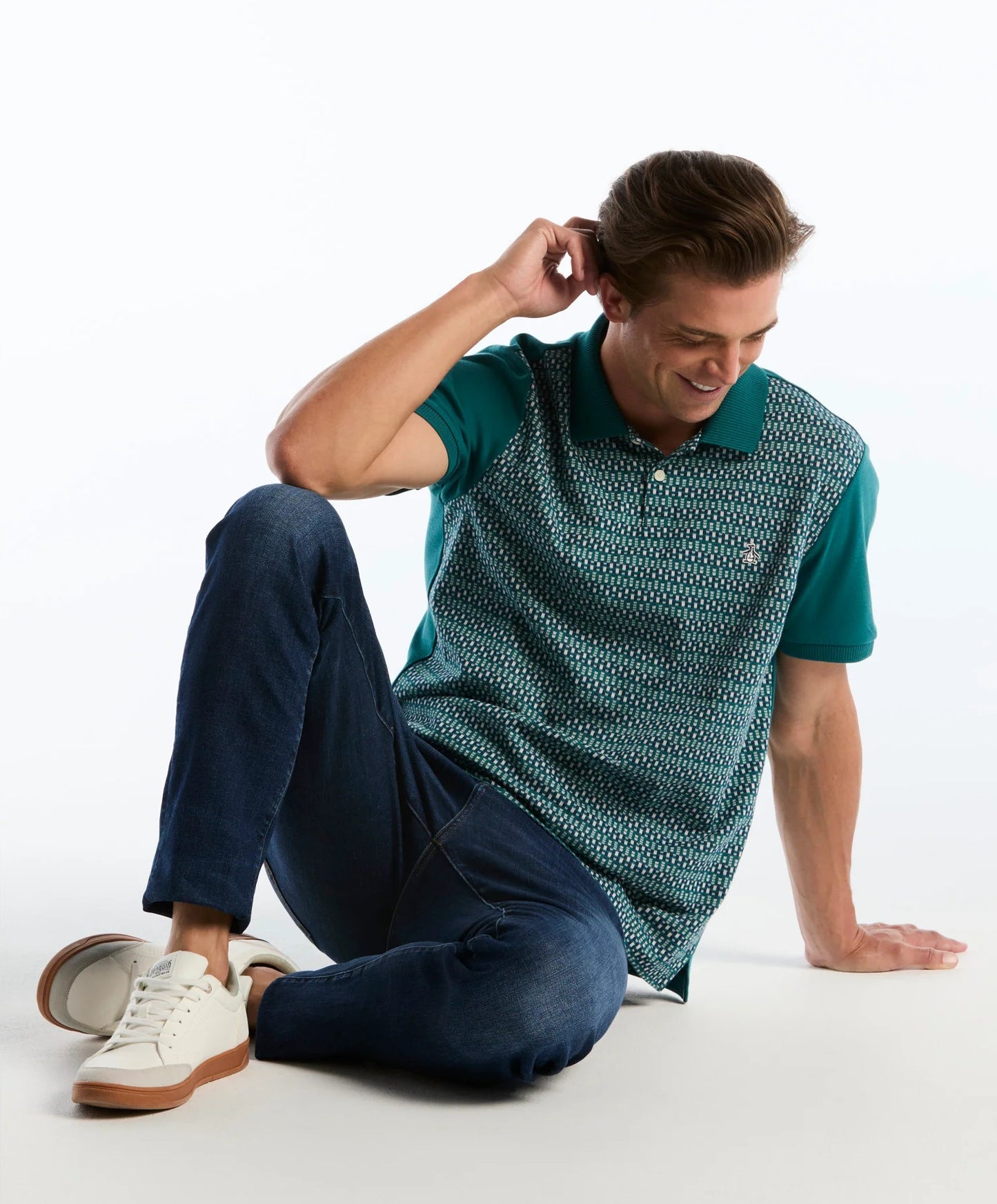 Original Penguin Jacquard Front Fairisle Polo Shirt - Storm