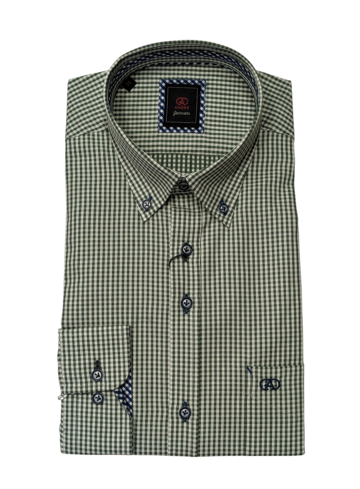 Andre Folyle Long Sleeve Casual Checked Shirt - Dark Green