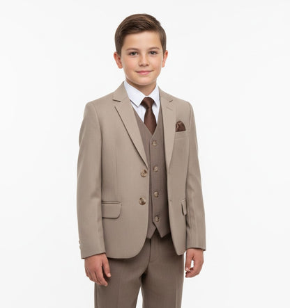 Boys Standar Pedro Slim 3 Piece Suit - Beige