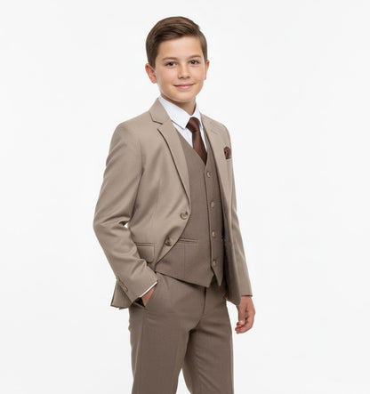 Boys Standar Pedro Slim 3 Piece Suit - Beige