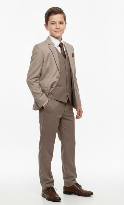 Boys Standar Pedro Slim 3 Piece Suit - Beige