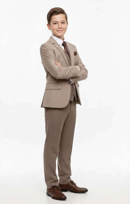 Boys Standar Pedro Slim 3 Piece Suit - Beige