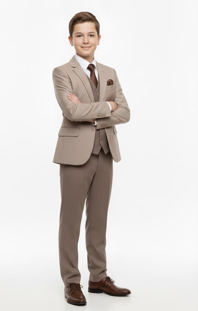 Boys Standar Pedro Slim 3 Piece Suit - Beige