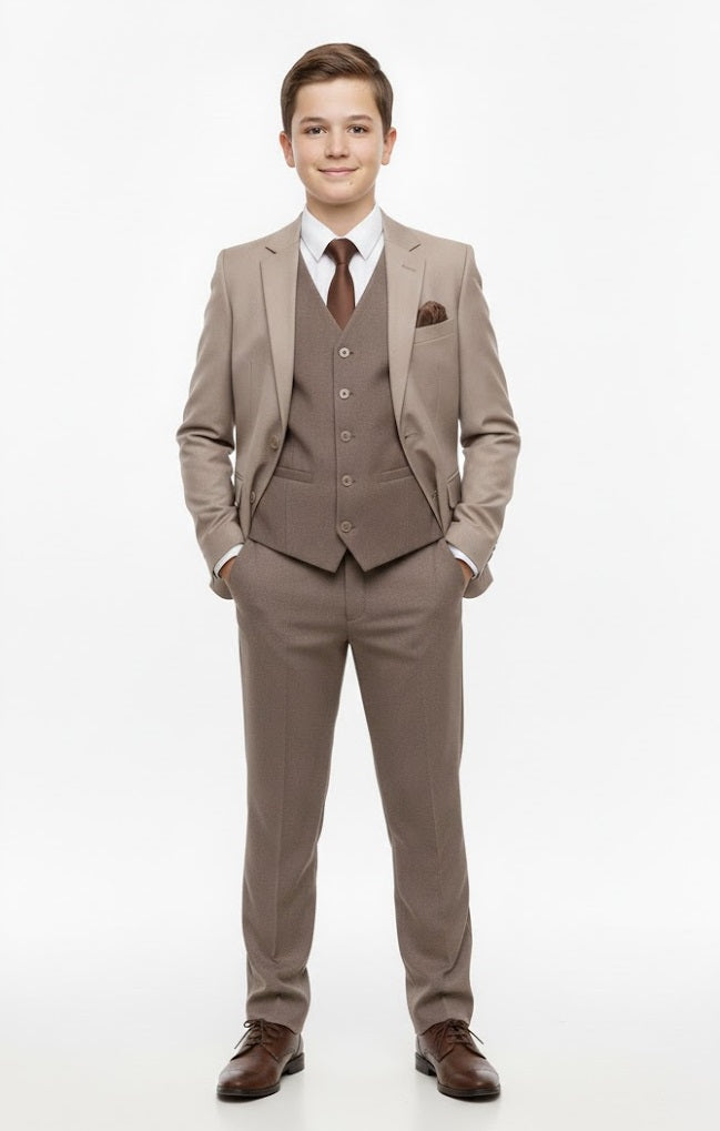 Boys Standar Pedro Slim 3 Piece Suit - Beige