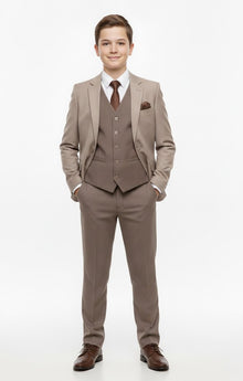 Boys Standar Pedro Slim 3 Piece Suit - Beige