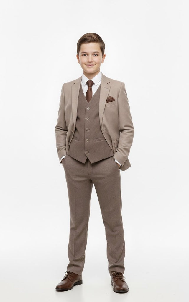 Boys Standar Pedro Slim 3 Piece Suit - Beige