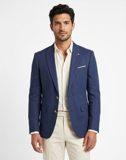 Remus Uomo Peppe Tapered Fit Linen Jacket - Dark Blue