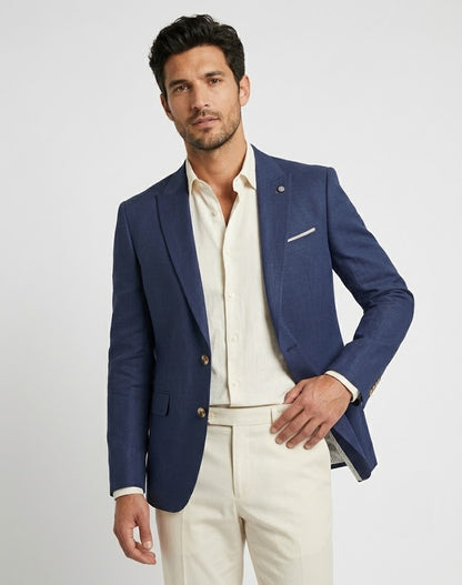 Remus Uomo Peppe Tapered Fit Linen Jacket - Dark Blue