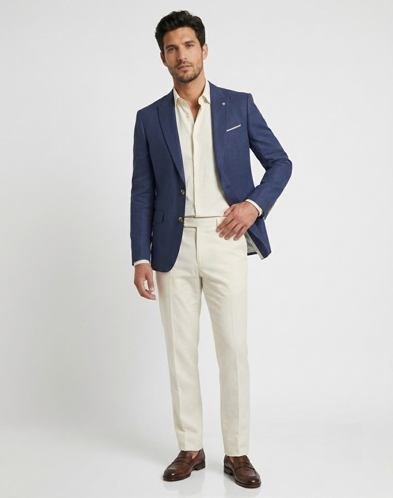 Remus Uomo Peppe Tapered Fit Linen Jacket - Dark Blue