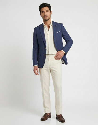 Remus Uomo Peppe Tapered Fit Linen Jacket - Dark Blue
