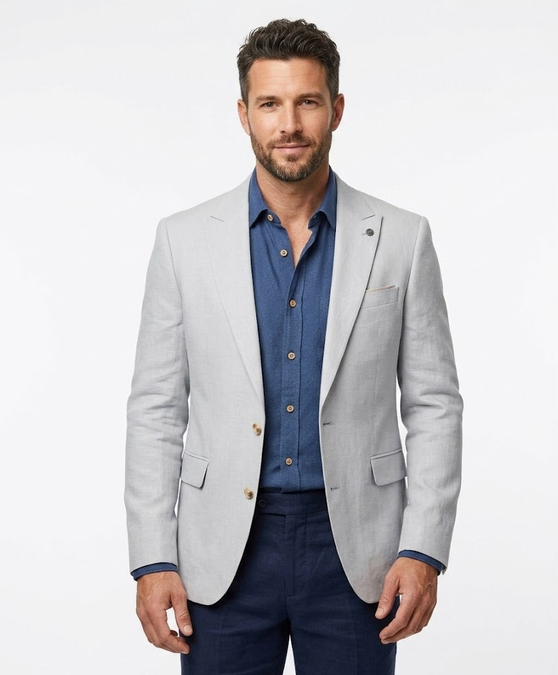 Remus Uomo Peppe Tapered Fit Linen Jacket - Light Blue