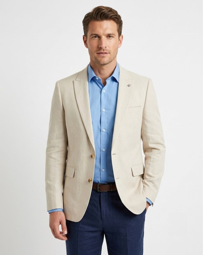 Remus Uomo Peppe Tapered Fit Linen Jacket - Stone