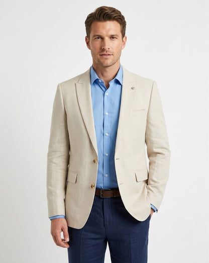 Remus Uomo Peppe Tapered Fit Linen Jacket - Stone