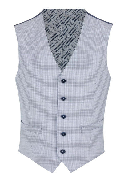 Remus Uomo Petro Check Waistcoat - Sky Blue