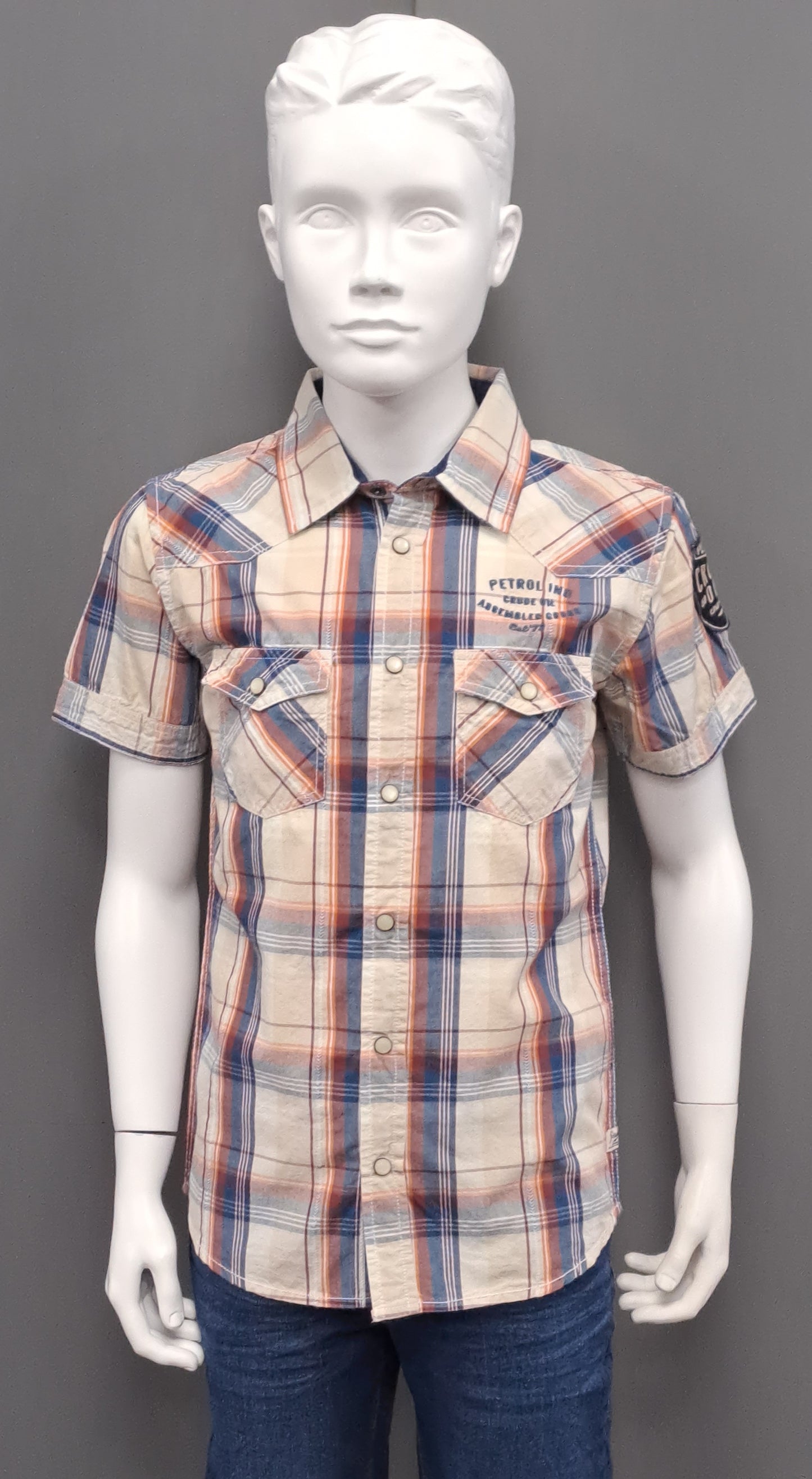 Boys Petrol Industries Short Sleeve Check Shirt - Cream/Wine/Navy