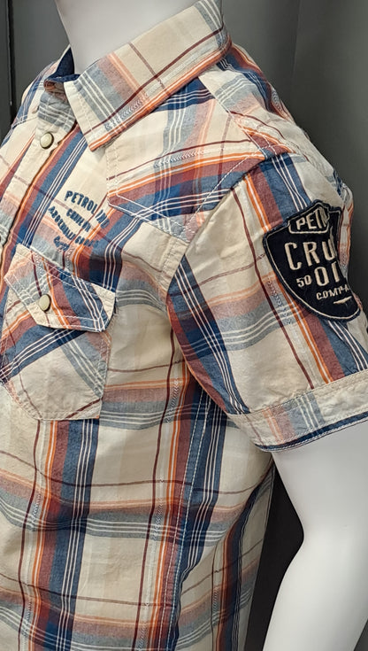 Boys Petrol Industries Short Sleeve Check Shirt - Cream/Wine/Navy