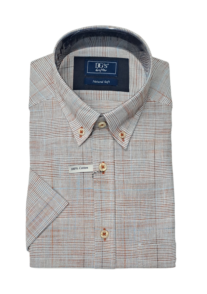 Daniel Grahame Checkered Short Sleeve Casual Shirt - Tan/Camel