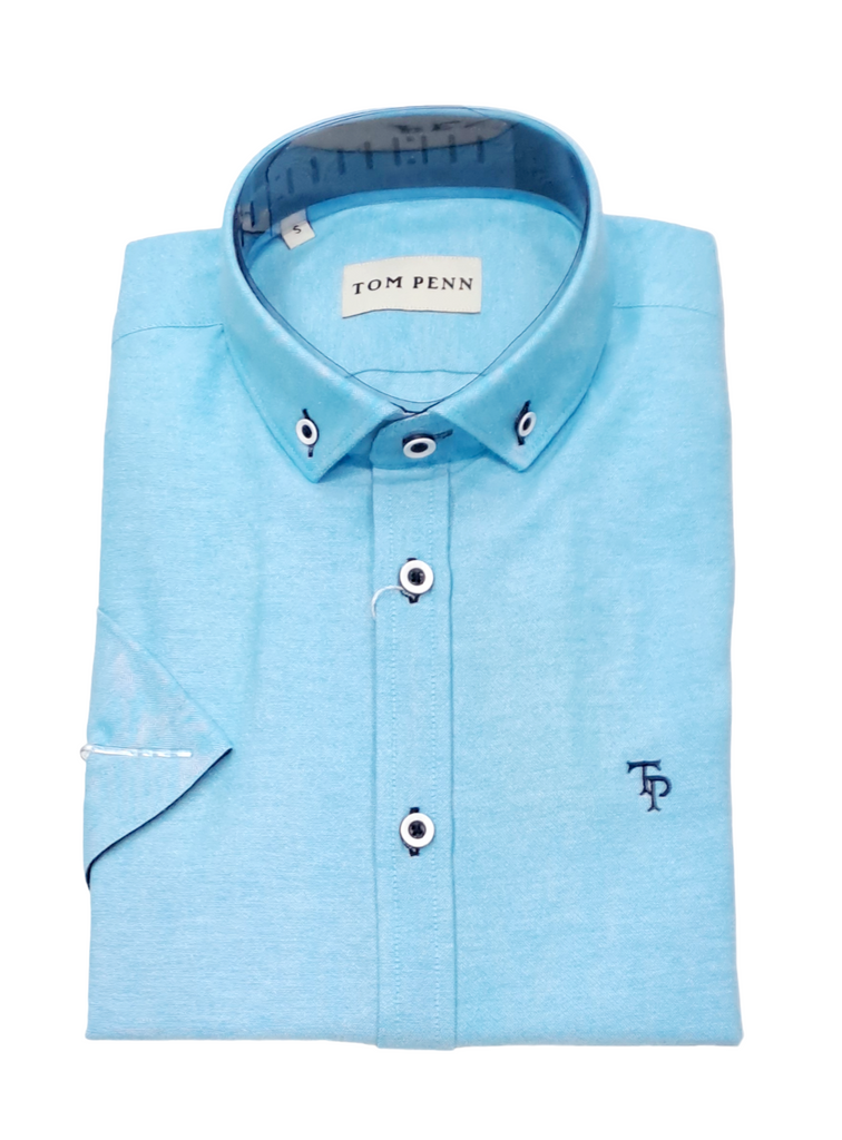 Tom Penn Short Sleeve Oxford Shirt 828 - Turquoise