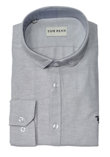 Tom Penn Long Sleeve Oxford Casual Shirt 330 - Silver