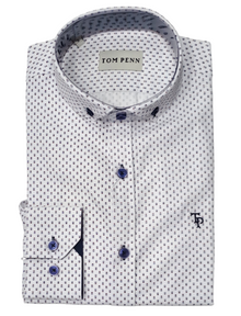 Tom Penn Long Sleeve Shirt 895 - White/Navy