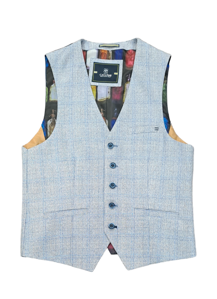 Cavani Cardi Checked Waistcoat - Sky