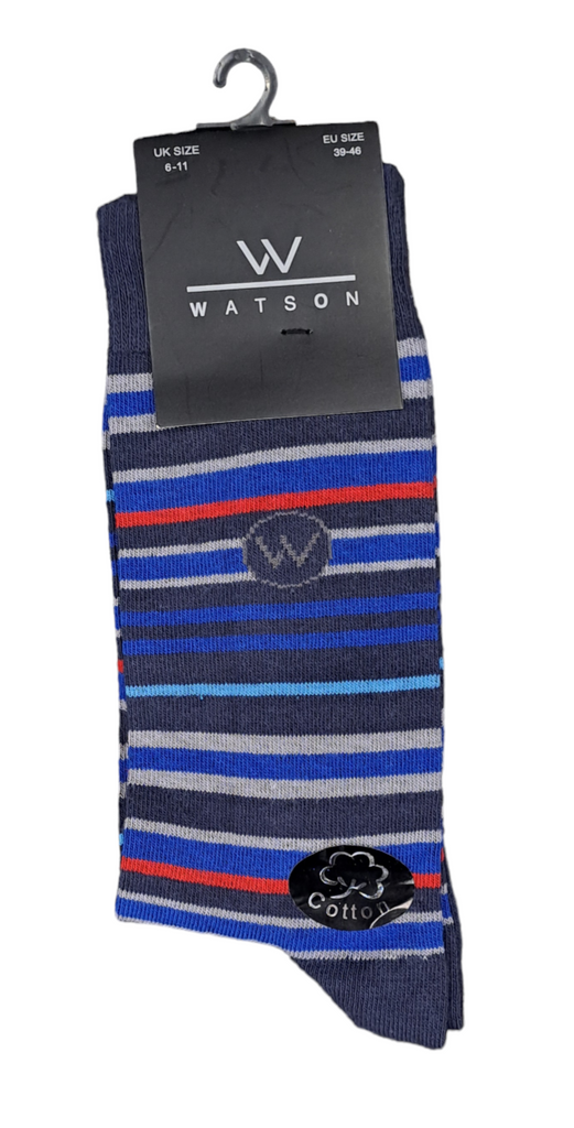 Tom Penn Striped Cotton Socks - Navy/Grey/Blue