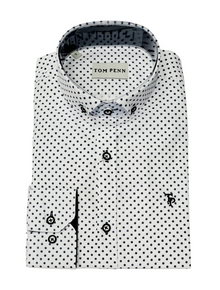 Tom Penn Oxford Long Sleeve Casual Shirt TP-903 - White/Navy
