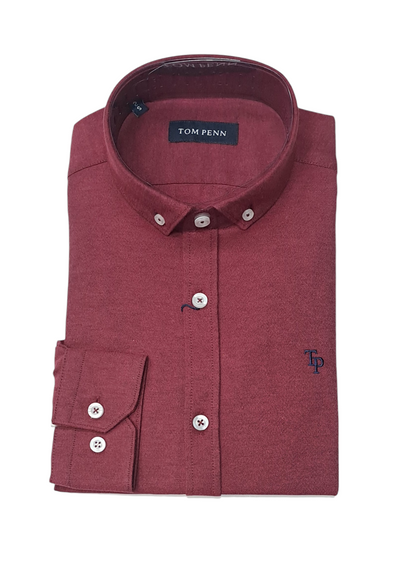 Tom Penn Long Sleeve Oxford Casual Shirt 330 - Claret