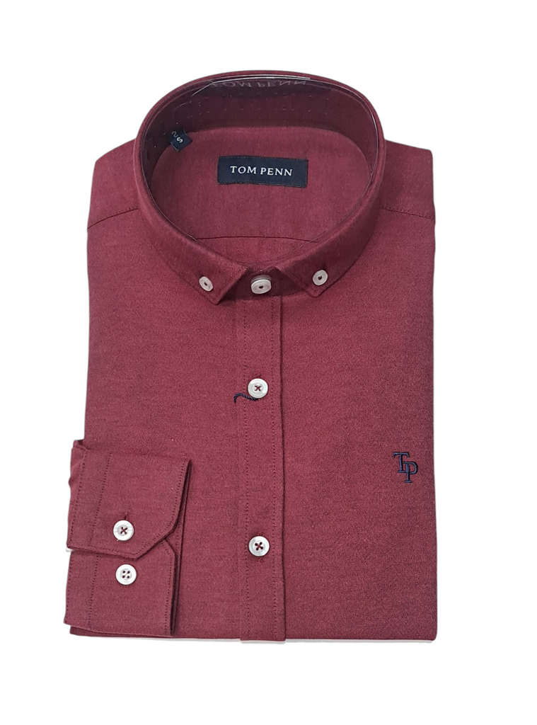 Tom Penn Oxford Long Sleeve Casual Shirt TP-330 - Claret