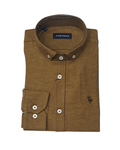 Tom Penn Long Sleeve Oxford Casual Shirt 330 - Coffee