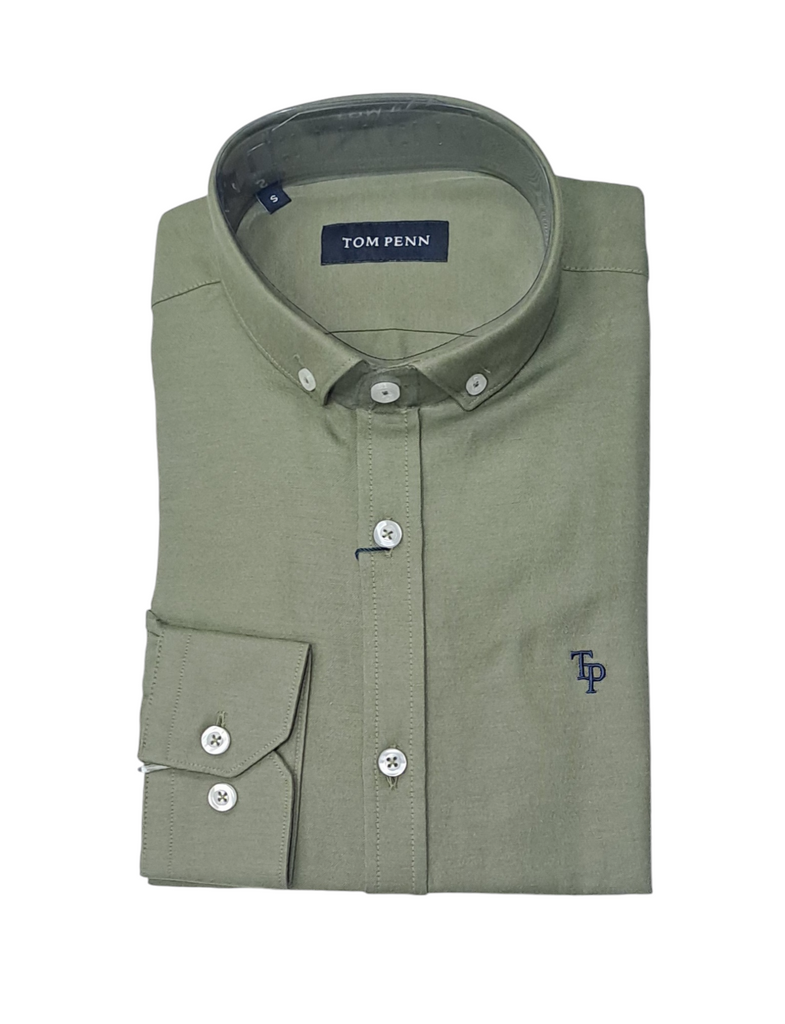 Tom Penn Oxford Long Sleeve Casual Shirt TP-330 - Olive